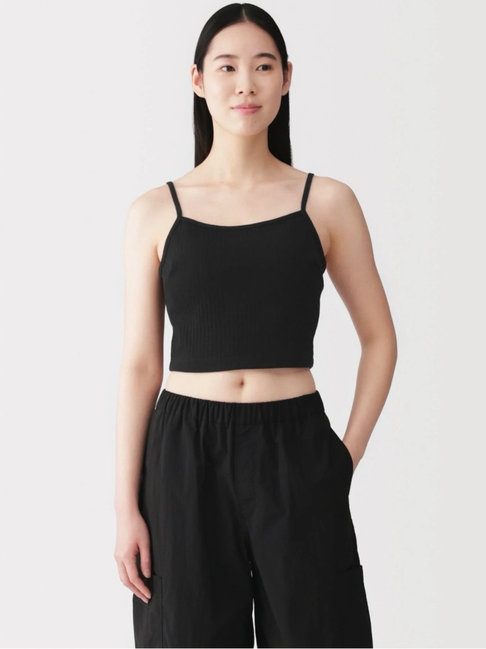 🆕 Brand New - Muji Black Cotton Rib Bra Camisole